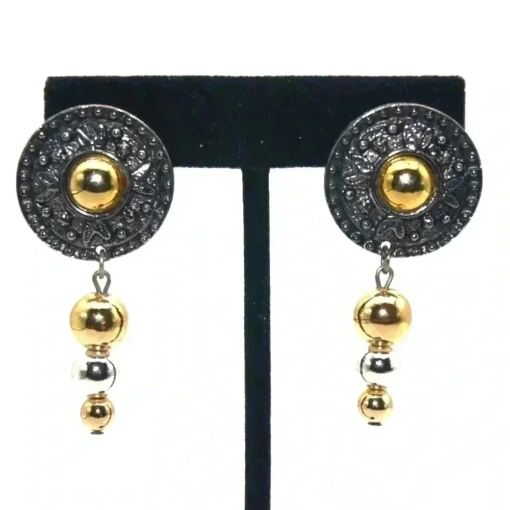 Vintage Silver and Gold Tone Dangle Earrings with Post Backs for Pierced Ears‎